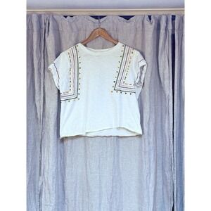 Truself Sequined Crop Top 100% Cotton, Embroidered Feminine Boho Indie Summer